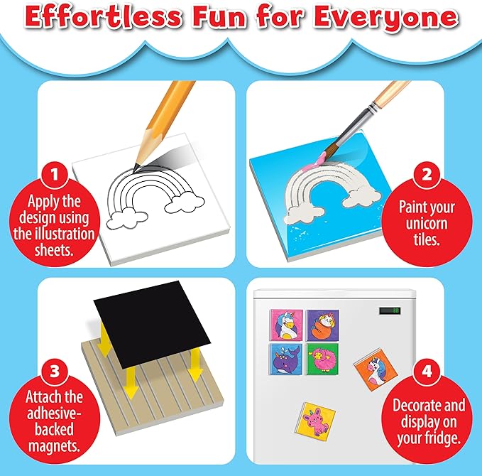 Small World Toys Unicorn Magnetic Tiles Craft Kit - DIY Make Your Own Paint Magnets for Kids - Creative and Educational Sensory Toy for Boys & Girls Ages 5+