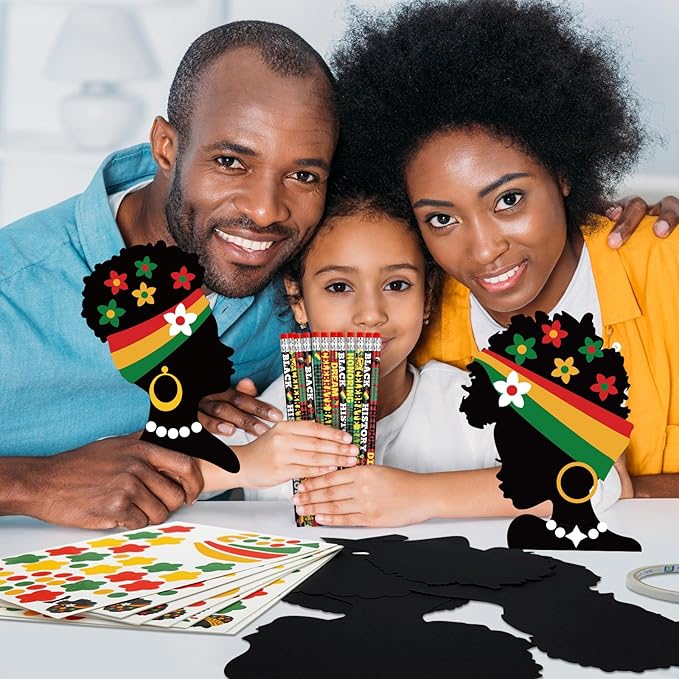 Cinrobiye 30 Sets Black History Month and Juneteenth Party Supplies Craft Kits, African American Ornaments Decorations DIY Sets BHM Festival Crafts Decor for Kente Party Classroom Activities