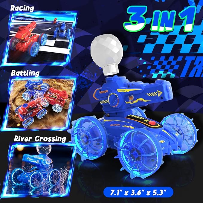 3-in-1 Remote Control Car with Water Gun, Waterproof Amphibious RC Cars & RC Boat, Remote Control Pool Toys for Kids Age 3 4 5 6 7 8-12 Boy Girl Holidays Birthdays Gifts