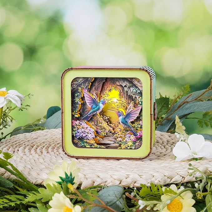 3D Puzzle Nightlight-DIY LED Light Wooden Puzzle-Art Lamp and Craft Kits for Kids and Adults-Birthday Gifts Toys-Home Desk Decor Family Game (Hummingbird)