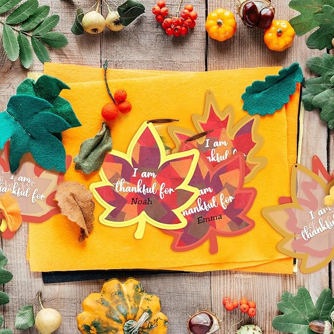 Chiisong 24 Sets Fall Maple Crafts Kit DIY Tissue Paper Sign Crafts for Back to School Fall Harvest Thanksgiving Religious Christian Party Fun Home Actives