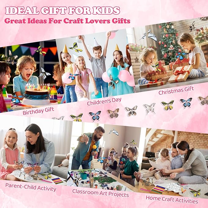 36-Pack DIY Butterfly Craft Kit for Kids - Includes 23 Paper Butterflies and 13 Color Pens, Make Your Own Rubber Band Wind Up Butterfly Toy, Perfect for Party Games, School Activities, Surprise Cards
