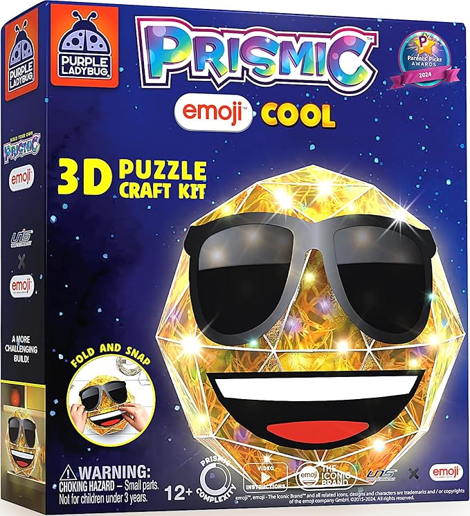 PRISMIC Emoji Cool 3D Puzzle Craft Kit - DIY Light-Up Room Decor for Teens, Tweens, and Kids Ages 12-16, Cute Night Light Toy, Birthday Gift, Arts & Crafts for Girls and Boys