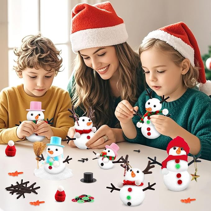 Shemira 12 Pack DIY Snowman Kit, Christmas Crafts for Kids, Modeling Air Dry Clay Craft Kits for Kids, DIY Christmas Ornaments Kits,Party Favors Stocking Stuffers