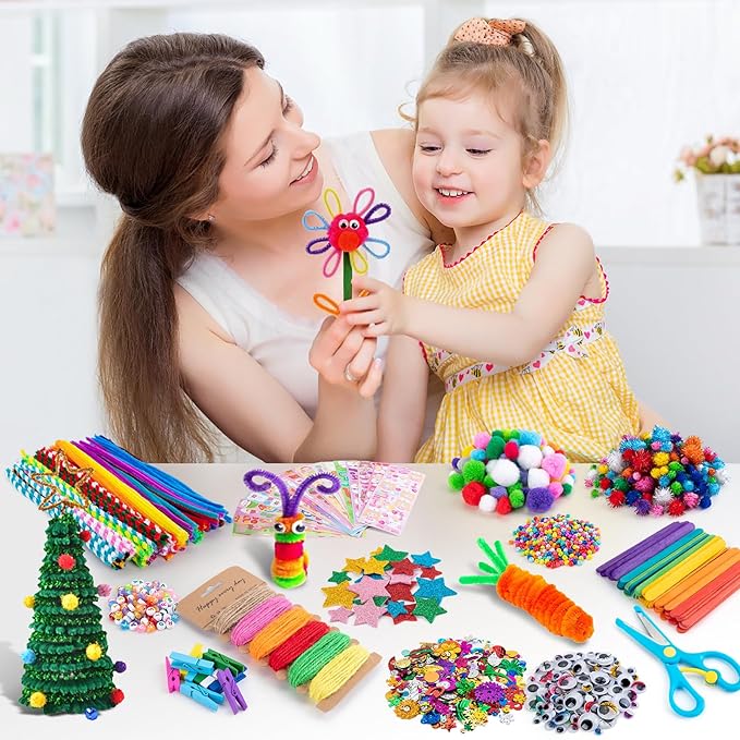 Sundaymot Arts and Crafts Supplies for Kids, 2000+Pcs DIY Craft Kits, Ages 6-10, Unisex, Multicolor, Modern, Includes Oxford Cloth Bag, Safetu Scissors