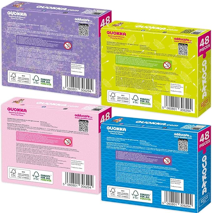 QUOKKA Shimmer Puzzles for Kids Ages 4-6 – 48 Piece Shaped Jigsaw Puzzles for Toddlers 3-5 – 4-Pack Princess, Mermaid, Butterfly & Unicorn Children's Game Ages 4-8 – Unique Gift Toy for Preschoolers