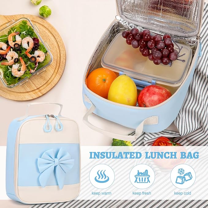 Backpack for Girls, 3PCS Girls Backpack for School with Lunch Bag Pencil Case, Cute Kids Teens Bookbag for Kindergarten Elementary Preschool Middle School (Blue)