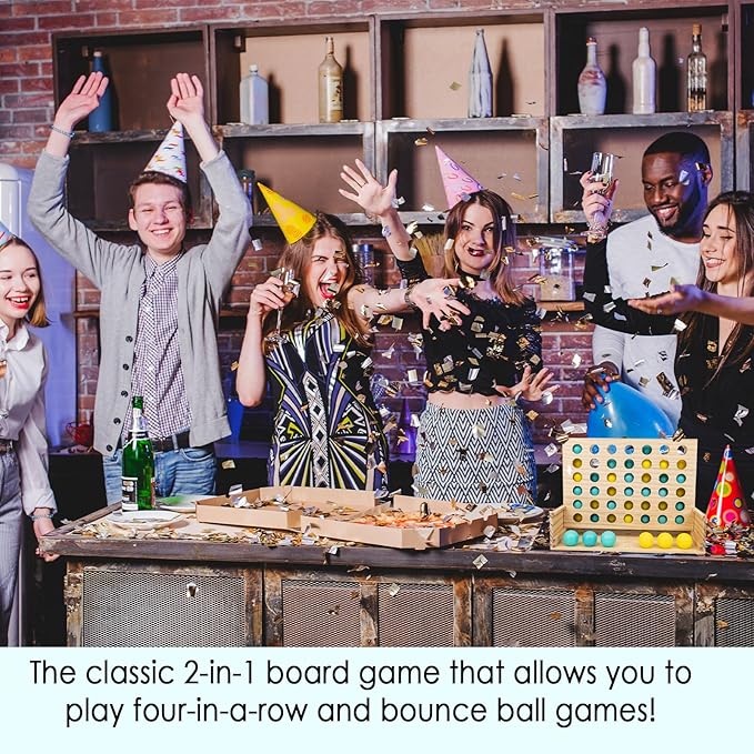 Wooden 4 in a Row & Bounce Ball Games,Two-in-One Four in a Row Game and Bounce Ball Party Game, Bounce Off Game for Friends and Family