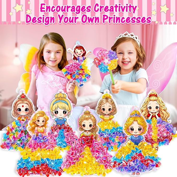 RIEYON Poke Poke Art Kits - Magical Princesses for Kids, 8 Princesses & 1 Flower Arts and Crafts Mess-Free DIY Creative Activity Kits, Birthday Christmas Gifts for Girls & Boys Ages 4 5, 6, 7, 8, 9,10