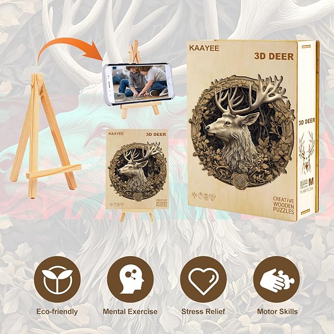 Wooden Puzzles for Adults, 3D Vision Effect Deer Wooden Jigsaw Puzzles Unique Shape Advanced Wood Puzzle Adult, Flat Puzzle Fathers Birthday Family Game (13.4 * 13.2in 295pcs)