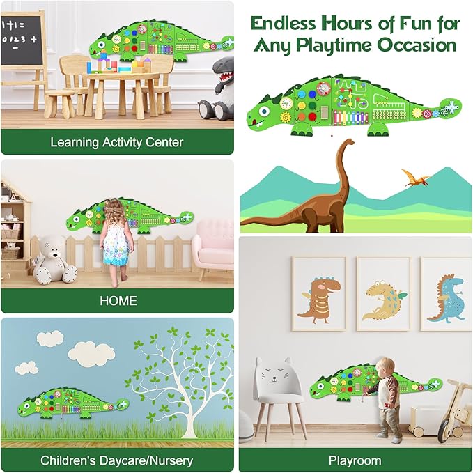 Activity Wall Panels Toys for Toddlers: Sensory Wall Toys Dinosaur Busy Board - Montessori Learning Activity Center Children's Daycare Nursery Playroom Essentials