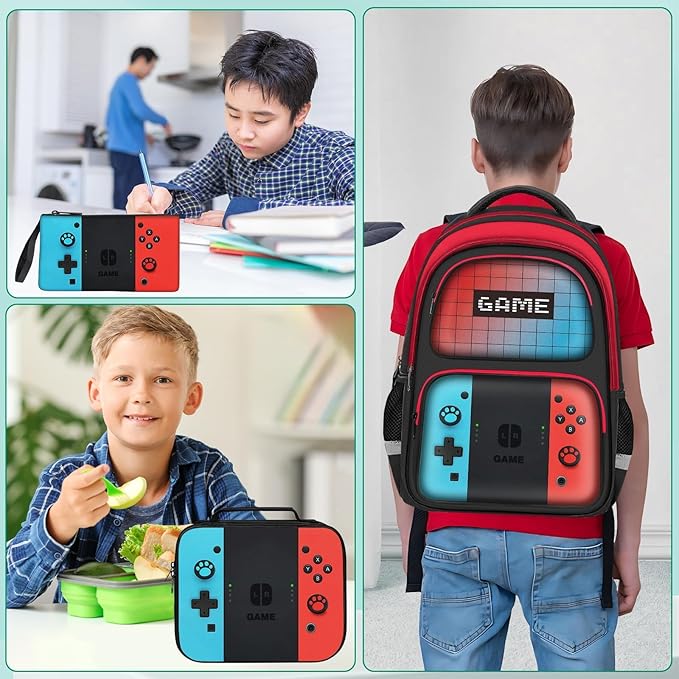 Kids Backpack For Boys,Gamer Boys Backpack For Children Teens Elementary Middle School, 17″ Students Bookbag