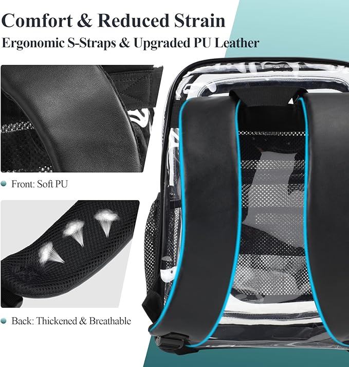 PACKISM Clear Backpack for School - 17 inch Large Heavy Duty Clear Bookbag, See Through PVC Backpacks (for age 12 above)