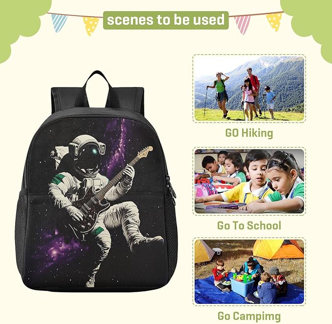 Guitar Astronaut Toddler Backpack for Boys Girls 3-6 Bookbag for Preschool Small Kindergarten Elementary Backpackss for Kids for Travel