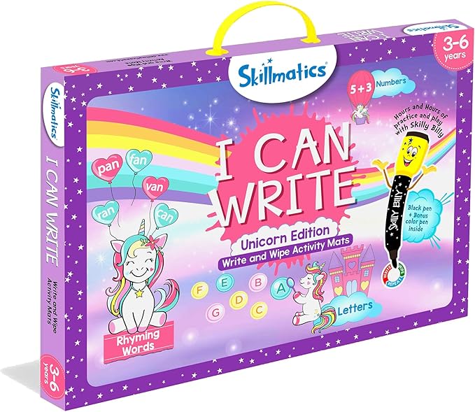 Skillmatics I Can Write Unicorns - Reusable Preschool Learning Activities, Educational Toy and Game, Back to School Supplies, Gifts for Students, Kids, Toddlers Ages 3, 4, 5, 6