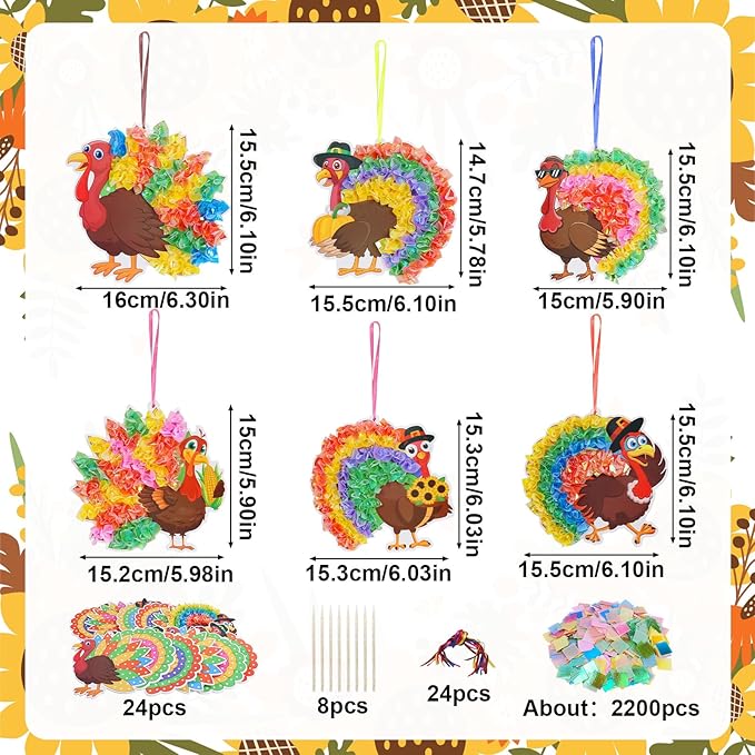 Fennoral 24 Pack Thanksgiving Turkey Crafts Kit for Kids Make You Own Turkey Poke in Arts and Crafts DIY for Boys Girls Classroom Activities Fall Decoration