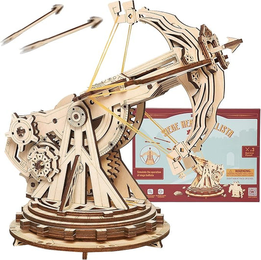 ROKR DIY Wooden Catapult Kit-3D Wooden Puzzle for Adults-Wood Ballista Model Building Kit-STEM Gift for Boys and Girls