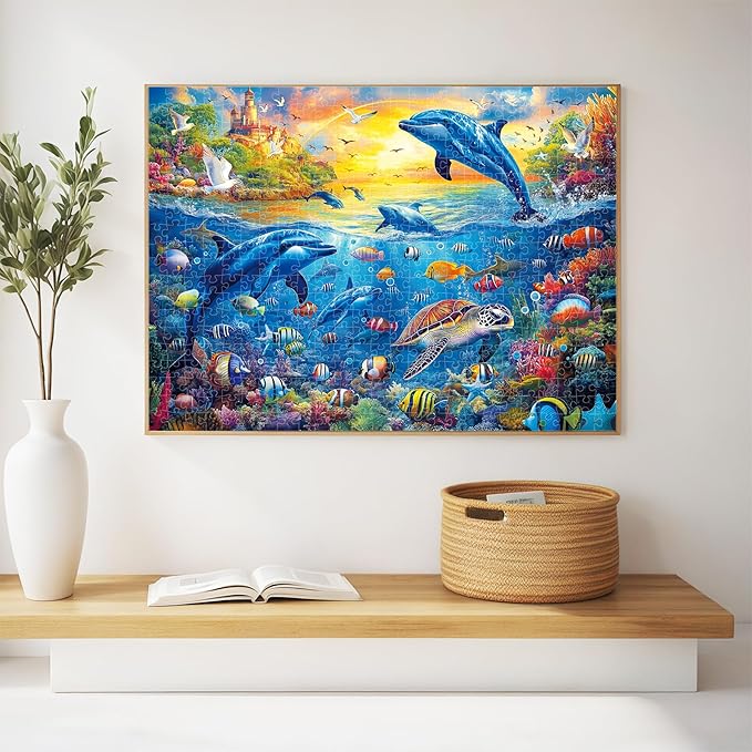 ALL4JIG Ocean World Fun Jigsaw Puzzles for Adults and Kids, 500 Pieces, 19" x 14", Christmas Secret Santa Gift, White Elephant Gifts, Number Partitioned for Easy Solving