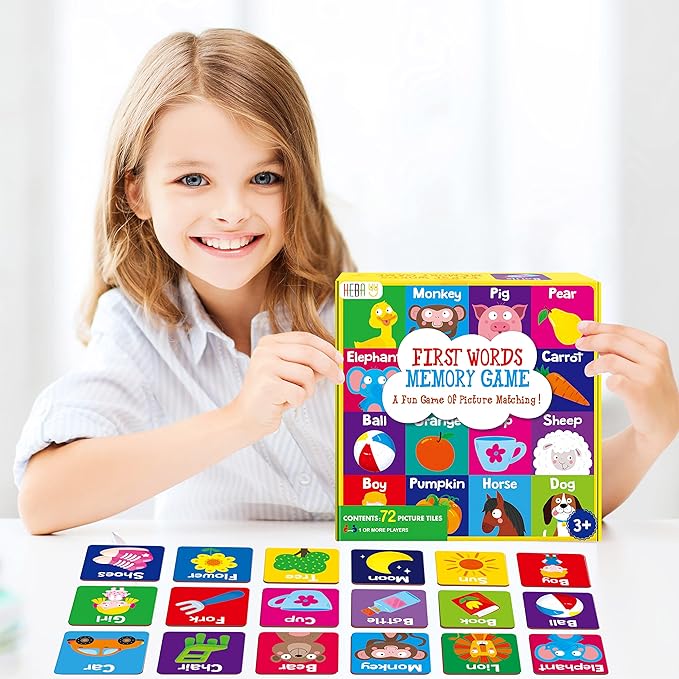 Memory Matching Game, 72 PCS First Words Matching Cards for Toddlers 36 Pairs Memory Cards Educational Toys for Preschool 4 5 6 Years Old