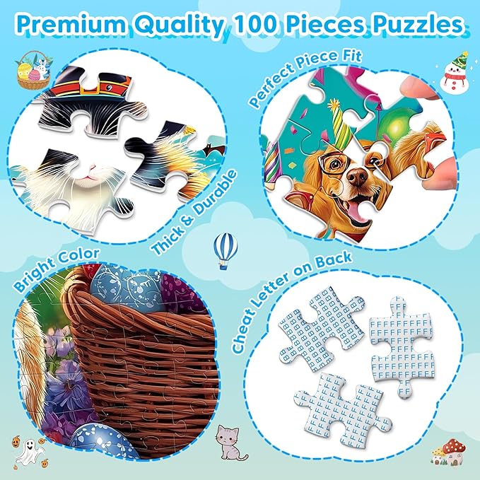 100 Piece Puzzles for Kids Ages 4-6, Holiday Birthdays Puzzles for Kids Ages 6-8, Large Jigsaw Puzzles for 4-8 Years Old, Educational Toys Gifts for 3-5 5-8 8-10 Years Old Boys Girls