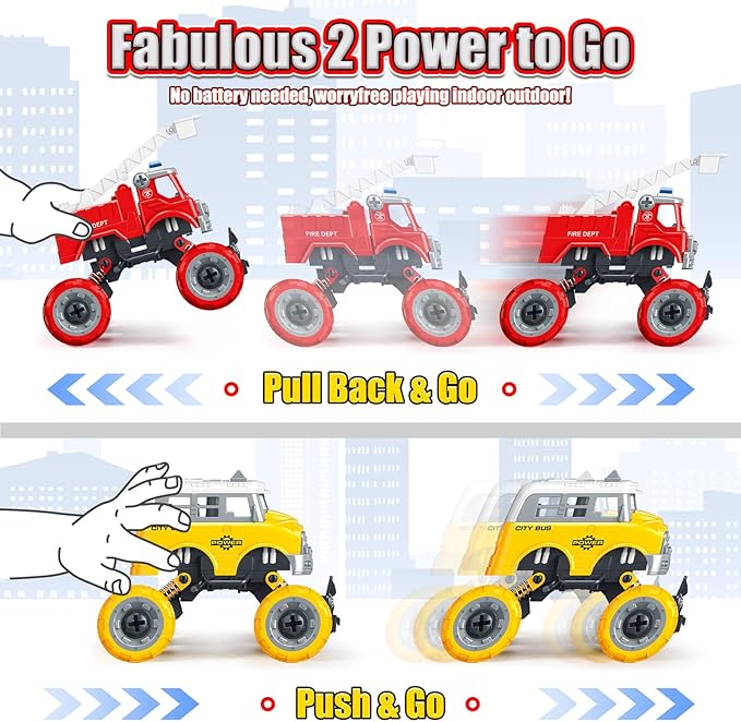 LUDILO Kids Boys Toys Age 4-6 5-7 6-8: 4 PCS DIY Assembly Building City Bus Ambulance Police Car Toy Fire Truck with Electric Drill, Stem Learning Toys Gifts for 3 4 5 6 7 8 Year Old Boys Girls Kids