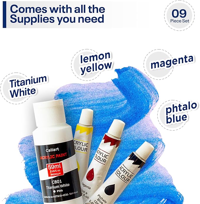 Painting4Real DIY Painting Class Kit for Adults with Video Tutorials: Learn to Paint Pink Castle – How to Paint with Acrylics – Painting & Art Supplies – 9 Piece Acrylic Paint Set