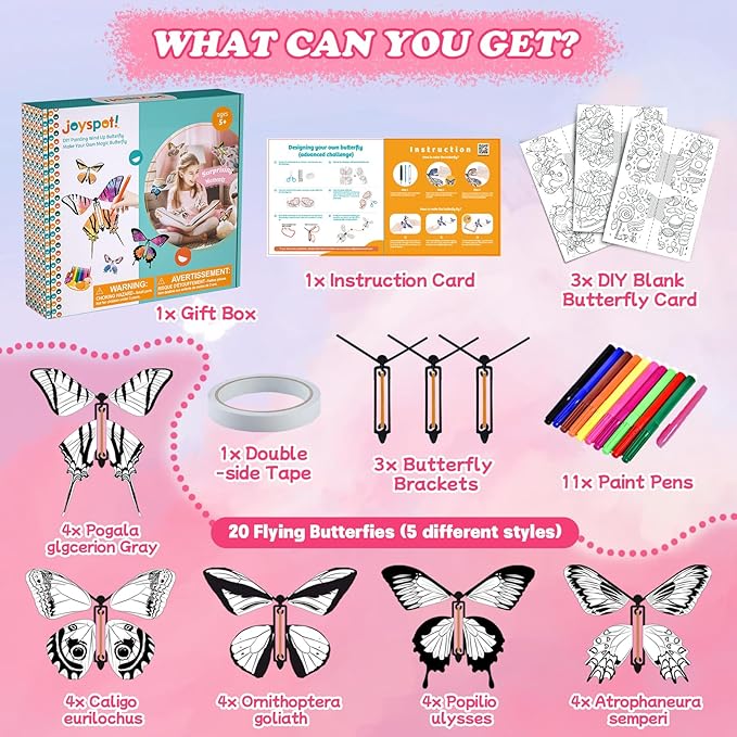 36-Pack DIY Butterfly Craft Kit for Kids - Includes 23 Paper Butterflies and 13 Color Pens, Make Your Own Rubber Band Wind Up Butterfly Toy, Perfect for Party Games, School Activities, Surprise Cards