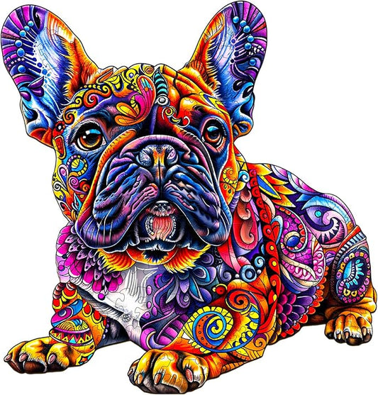 Wooden Puzzles for Adults, Jigsaw Puzzles for Adults Kids, French Bulldog Wooden Puzzle Unique Shaped Wood Puzzles Adult, Birthday Gifts for Friends Family Game (8.5 * 8.1in 100pcs)