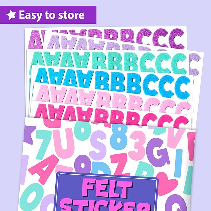 KRAFUN Felt Sticker Kit for Beginner Young Girls and Kids Arts & Crafts, Pack of 500+ Assorted Scrapbook Stickers Alphabets, Numbers, Fun Shapes, Preschool, Children Early Learning, self Adhesive