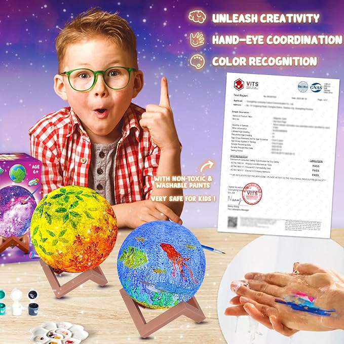 Goody King Paint Your Own Moon Lamp Kit, DIY 3D Space Moon Night Light, Crafts for Teens Girls Boys, Arts & Crafts for Kids Ages 8-12, Art Supplies Christmas Craft Birthday Gift for Kids Ages 3+