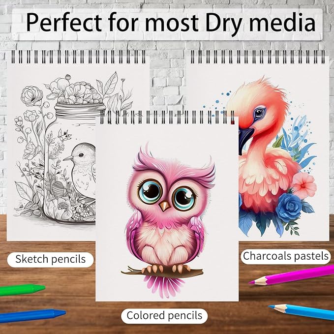 OSIMIG 10 Pack Sketch Books - 8.5" x 11", Top Spiral Bound Sketch Pad, 300 Sheet Total (68lb/100gsm), Drawing Paper Pad, Sketchbooks for Kids & Adults
