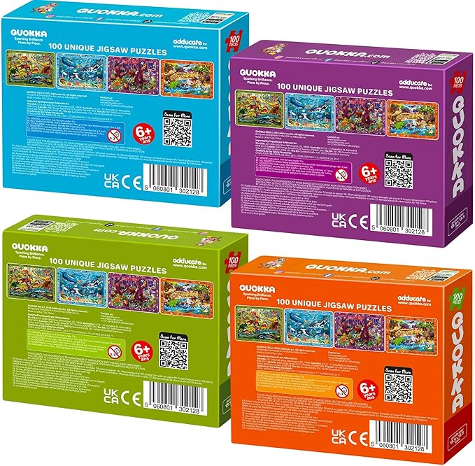 QUOKKA 100 Piece Puzzles for Kids Ages 4-6 - 4 Jigsaw Puzzles for Kids Ages 6-8 - Search and Find Game with Animals, Dinosaurs for Childrens 5-8 - Learning Educational Toys for Boys and Girls 8-10