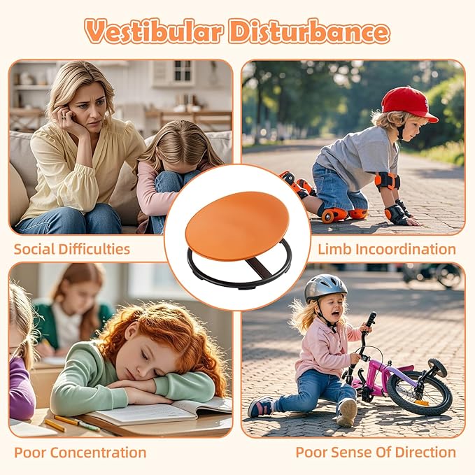 Spinning Chair for Kids, Sensory Integration Training Swivel Chair for Children with Autism & ADHD,for Balance & Body Coordination Training, Orange Round