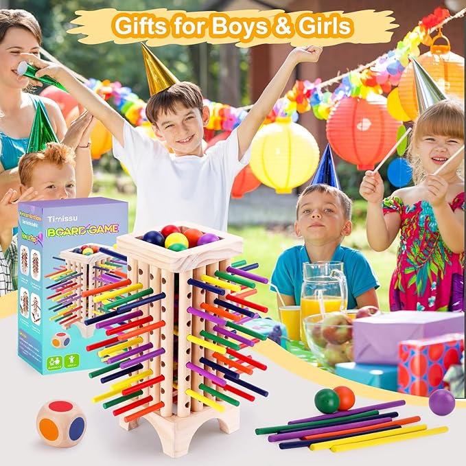 Montessori Wooden Board Games for Kids 42 Colorful Stacking Wooden Sticks Dice Game Fine Motor Skills Montessori Toys for 3 4 5 6 Year Old Girl Boy Educational Learning Gift Ages 4-8