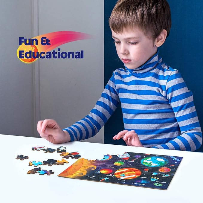 SYNARRY 100 Piece Puzzles for Kids, Space Puzzle for Kids Ages 4-8 Solar System Puzzle, 100 Pieces Puzzles for 3 4 5 6 7 8 Year Olds Boys Girls Childrens, Planets with Names