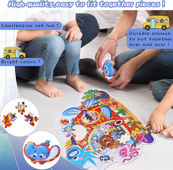 Puzzles for Kids Ages 4-8,59 Piece Unique Large Irregular Animal Shaped Art Puzzle,Floor Puzzles for Kids Ages 3 4 5 6 7 8,Educational Toy Gift Jigsaw Puzzles for Boys Girls (Submarine Adventure)
