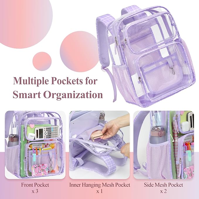 PACKISM Clear Backpack for School - 17 inch Large Heavy Duty Clear Bookbag, See Through PVC Backpacks (for age 12 above)