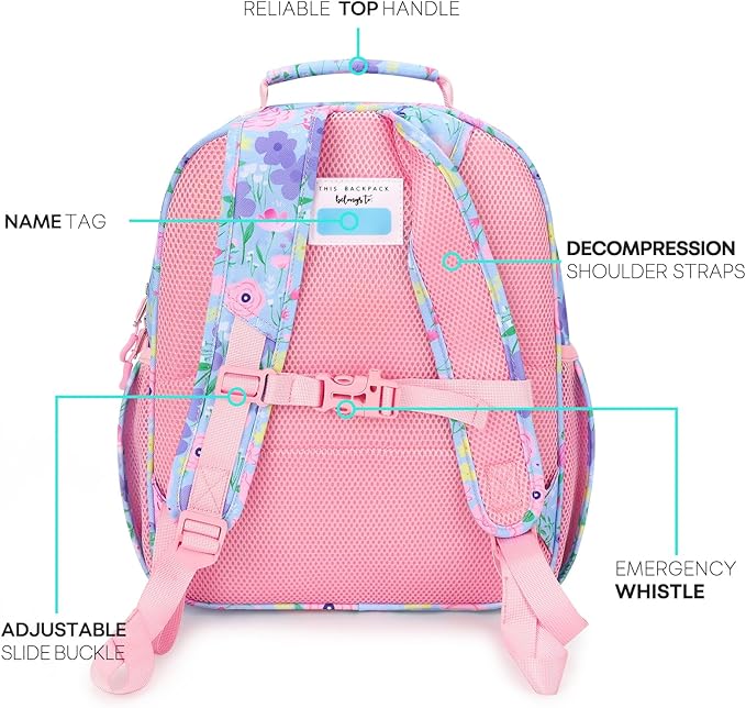mibasies Kids Backpack for Girls: Girls Backpack 5-8 - Kindergarten Elementary School Bookbag for Girl - Flower Light Blue