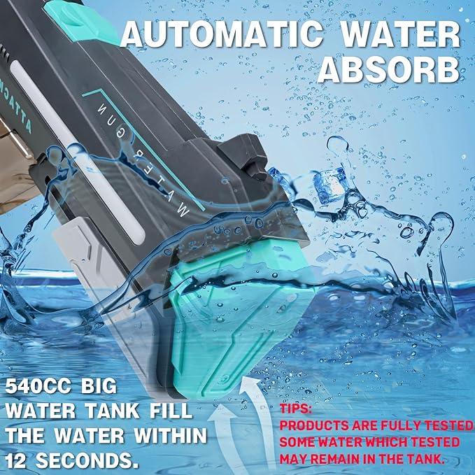 Electric Water Gun w/Auto Suction Water, Water Guns for Adults, Automatic Water Gun with Lights & 32FT Range, Battery Powered Squirt Gun, Beach Pool Party Outdoor Toys for Kids Ages 8-12
