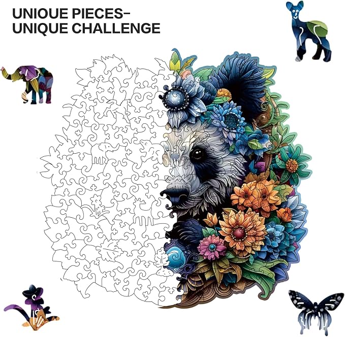 Wooden Puzzles for Adults,Panda Design Jigsaw Puzzles 200 Piece,Thanksgiving Birthday Gifts Family Game,Unique Shape Puzzle Challenge 11 x 11 Inch