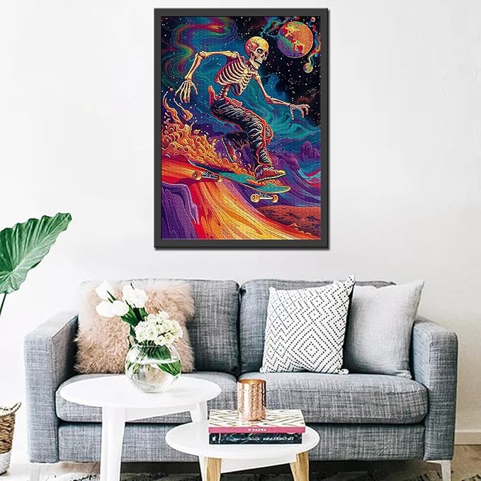 Tucocoo 1000 Piece Jigsaw Puzzles for Adults Skeleton Skateboard Painting Puzzle Psychedelic Trip Art 1000 Pieces Puzzles for Challenging Family Activity Game Colorful DIY Puzzle Wall Decor Gifts