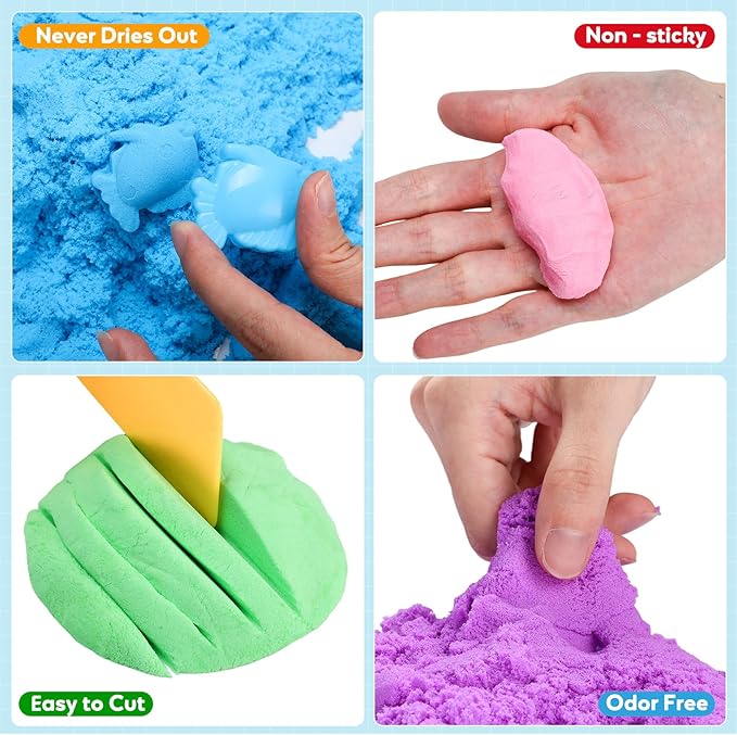 FURWEY 17.6lbs Play Sand,Mixed Packaging of 8-Color Sensory Sand,Suitable for Children to Shaping, Squeezing and Molding