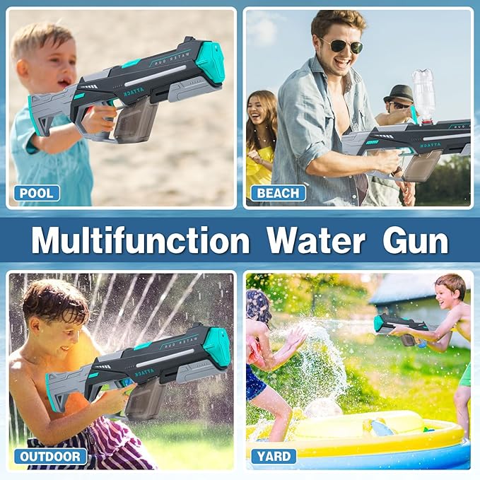 Electric Water Gun w/Auto Suction Water, Water Guns for Adults, Automatic Water Gun with Lights & 32FT Range, Battery Powered Squirt Gun, Beach Pool Party Outdoor Toys for Kids Ages 8-12