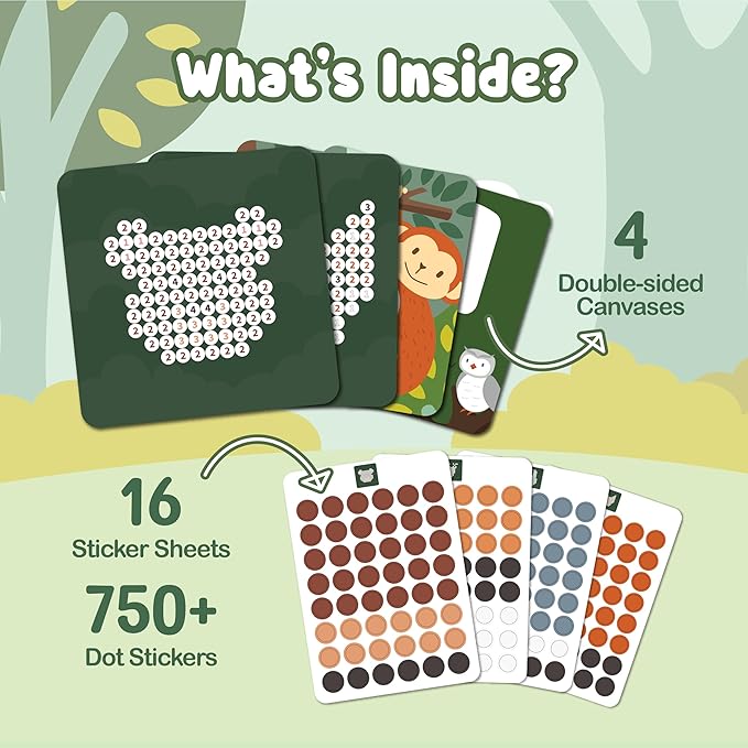 BINCA Dotties Dot Art Activity Kit, 750+ Stickers, Forest Animals Mess-Free Activities, DIY Dot Sticker Art for Toddlers, Kids Travel Activities, Craft Kits & Gifts for Boys & Girls Ages 4,5,6,7
