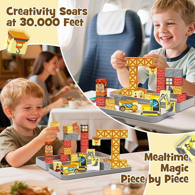 Magnetic Building Blocks for Kids, STEM Engineering Travel Toys with Portable Iron Box, Educational Construction Set for Toddlers Ages 3-8(35 Piece)