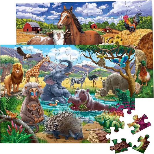 Puzzles for Kids Ages 4-8 Year Old - Farm & Wild Animal,2 Packs 60 Pieces Jigsaw Puzzle for Toddler Children Learning Educational Puzzles Toys for Boys and Girls.