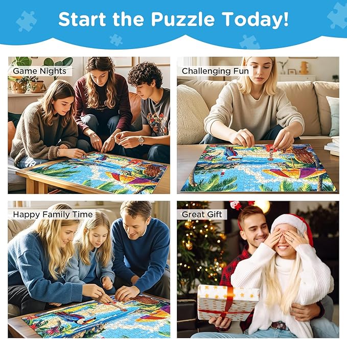 500 Piece Jigsaw Puzzle for Adults, Beach Scenery Jigsaw Puzzle, Chair and Guitar Jigsaw Puzzles, Seaside Lover Challenging Puzzles for Friends Family Activity Game Nights Gifts