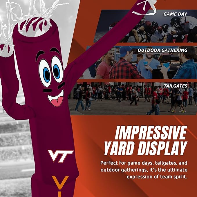 NCAA VT Hokies Football Wacky Waving Inflatable Tube Guy with LED Lights & Built-in Blower - 6" x 36" x 96" Inflatable Tube Man Crazy Sports Fan Outdoor Party Decoration