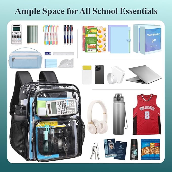 PACKISM Clear Backpack for School - 17 inch Large Heavy Duty Clear Bookbag, See Through PVC Backpacks (for age 12 above)