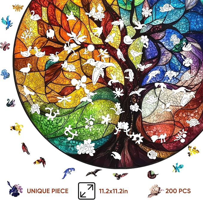 Wooden Puzzle for Adults - 3D Four Seasons Tree Wooden Jigsaw Puzzles 500 Piece, Unique Shaped Challenging Puzzles, Exquisite Packaging, Best Gift Toys for Family Friends Brain Games 16.5x16.5 in